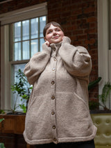 oatmeal oversized Superfine Alpaca cardigan made in peru