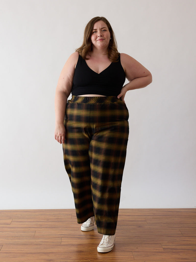 Plus size yellow deals plaid pants