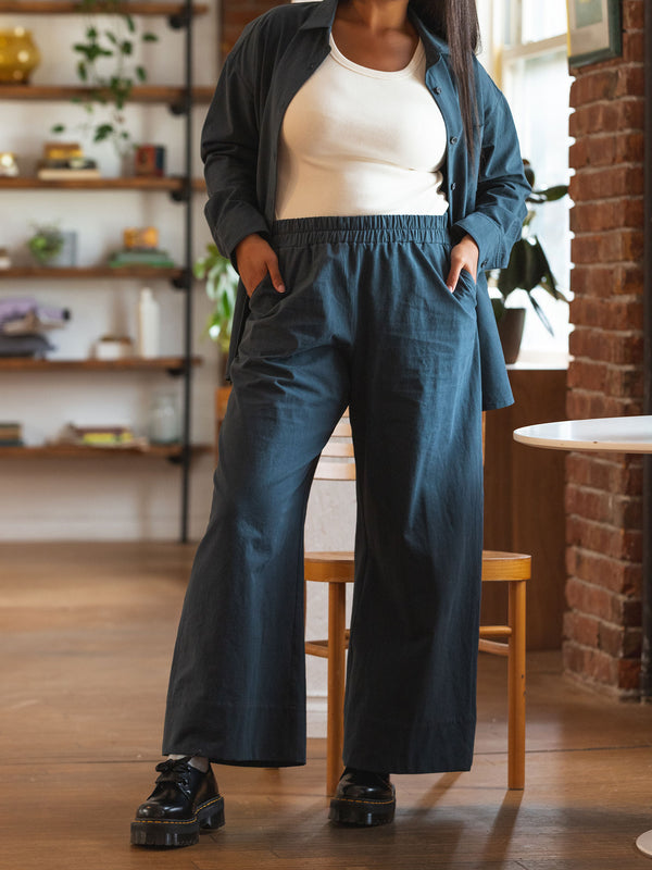 Wide leg organic cotton crepe pant 