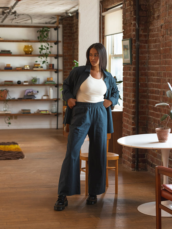 Wide leg organic cotton crepe pant 