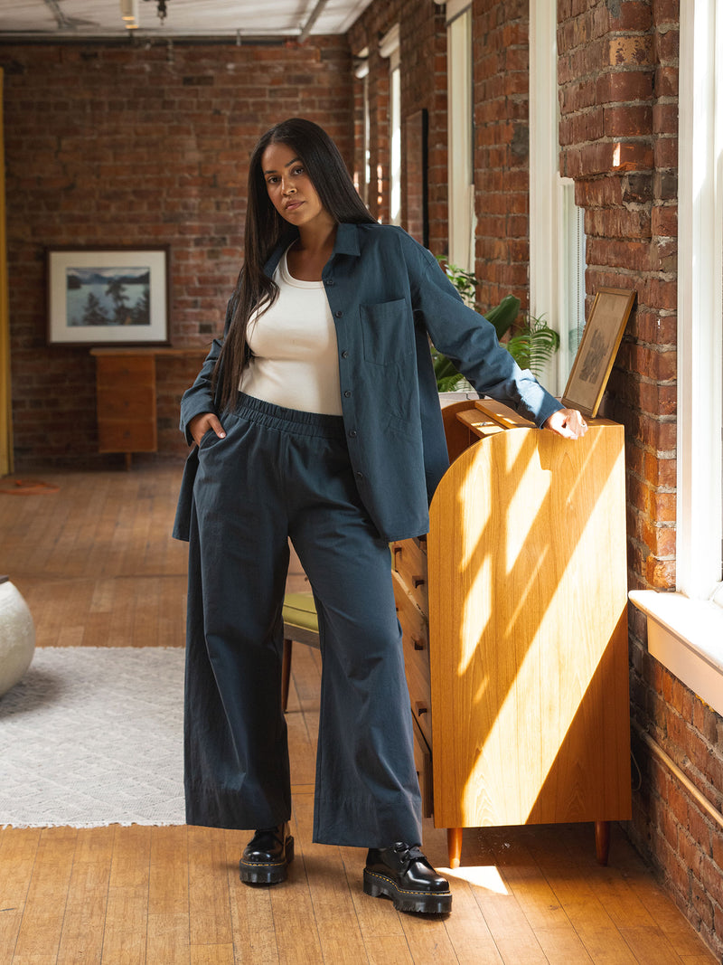 Wide leg organic cotton crepe pant 