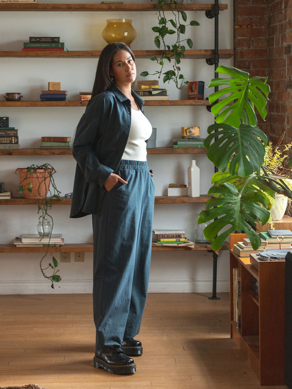 Wide leg organic cotton crepe pant 