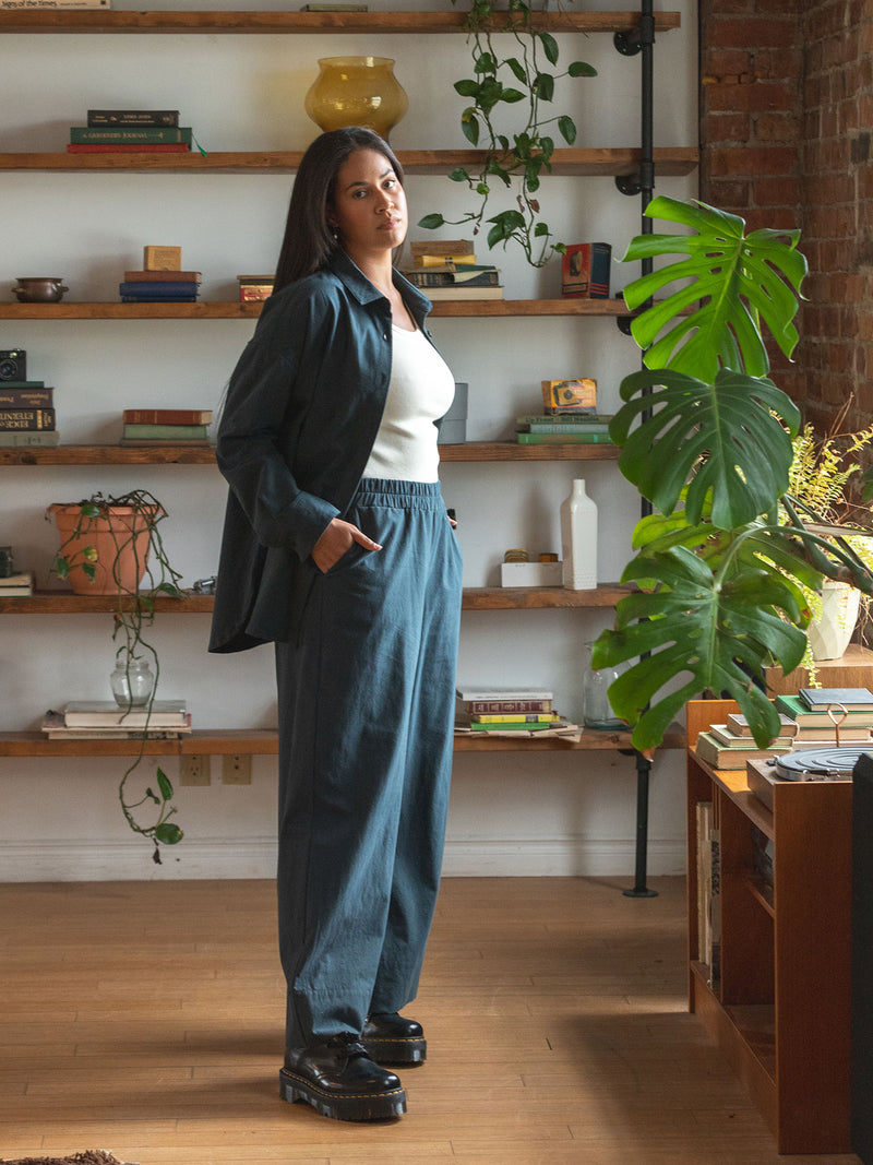 Wide leg organic cotton crepe pant 