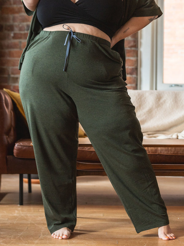 sustainable canadian made lyocell pajama pants, matching green pjs