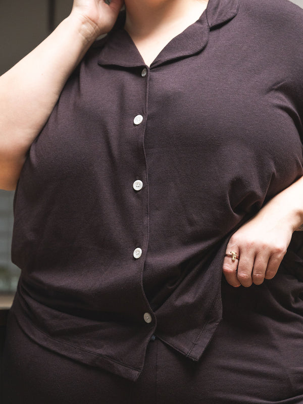 sustainable lyocell pjs, brown plus size pajamas, made in canada