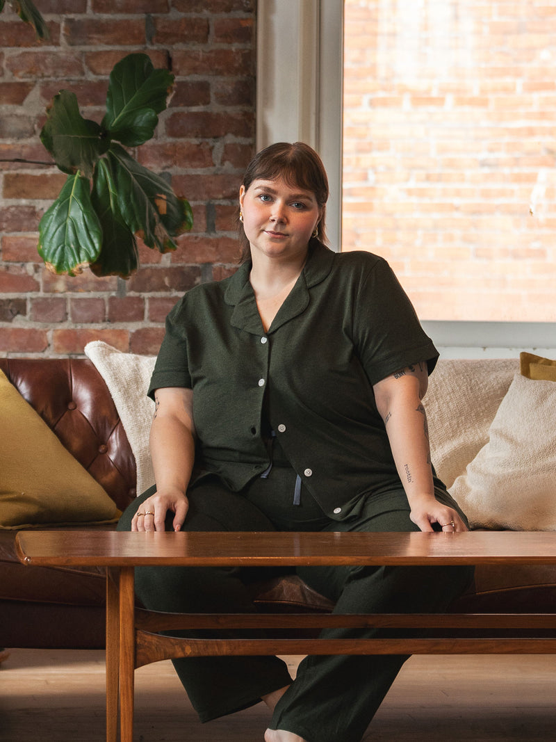 sustainable lyocell pjs, green plus size pajamas, made in canada