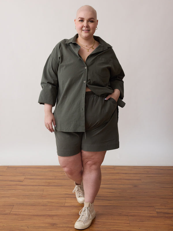 free label sustainable button down cotton crepe ethically made in canada plus size inclusive