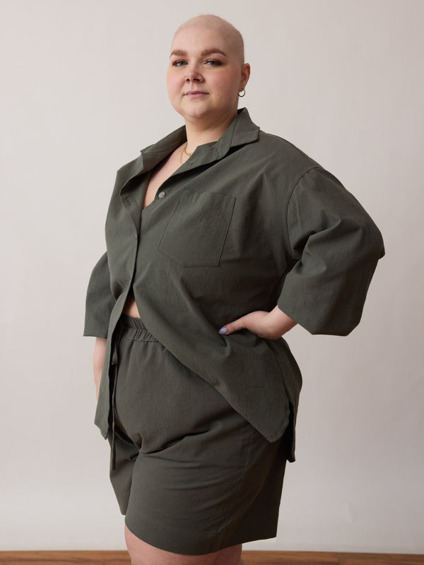 sustainable button down cotton crepe ethically made in canada plus size inclusive