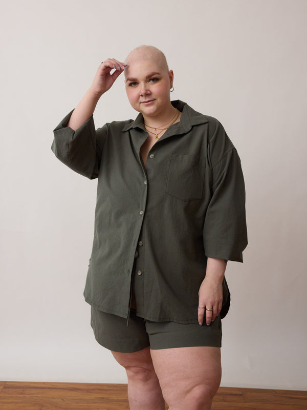 sustainable button down cotton crepe ethically made in canada plus size inclusive