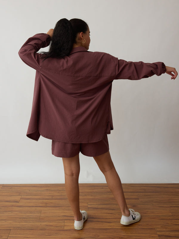 Free Label dark mauve purple button down shirt made in canada