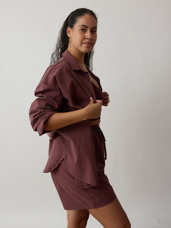 Free Label dark mauve purple button down shirt made in canada