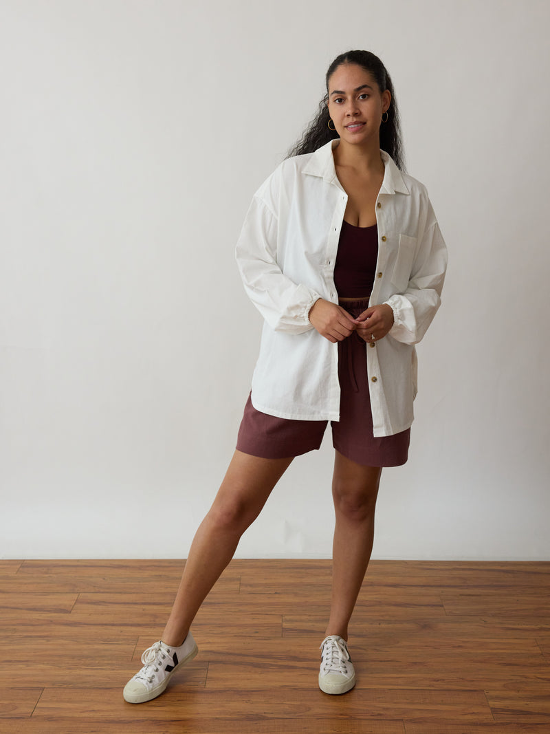 classic white button down ethically made cotton crepe made in canada