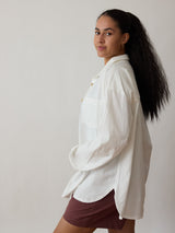classic white button down ethically made cotton crepe made in canada