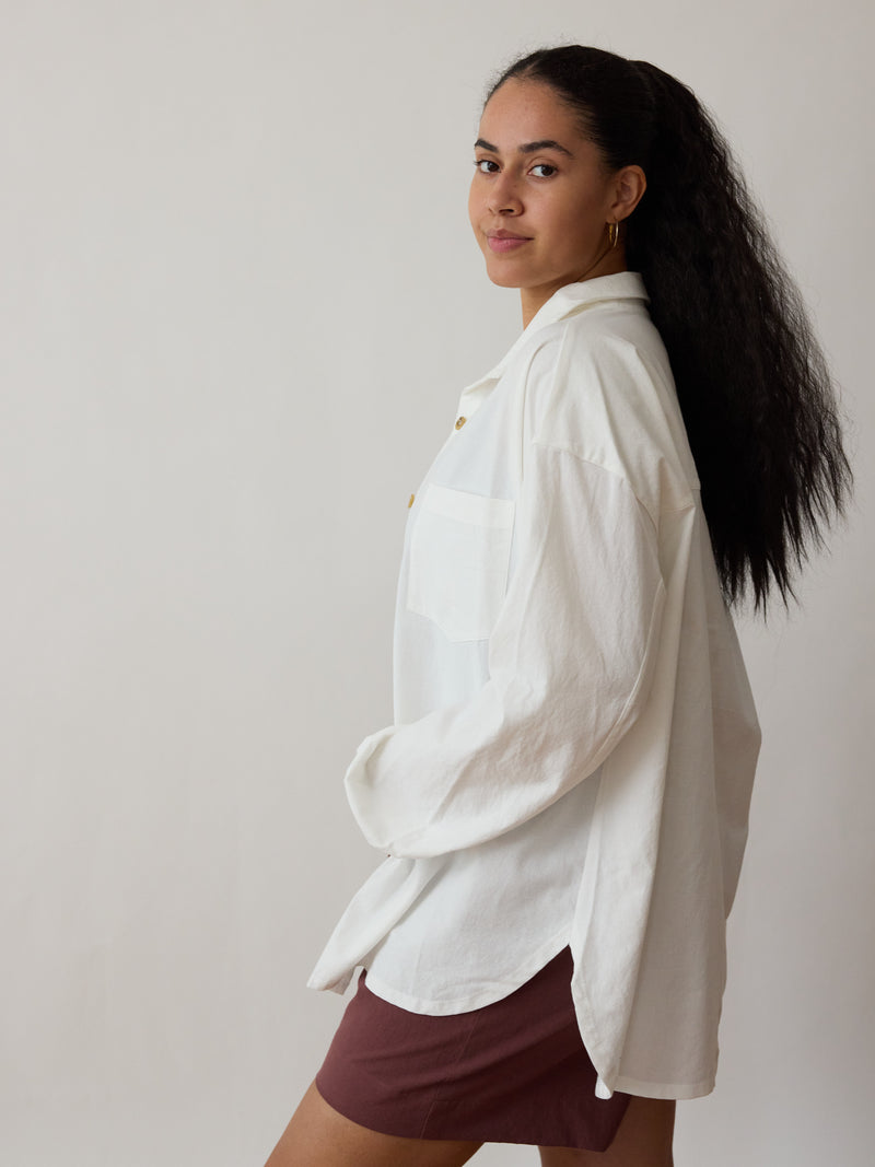 classic white button down ethically made cotton crepe made in canada