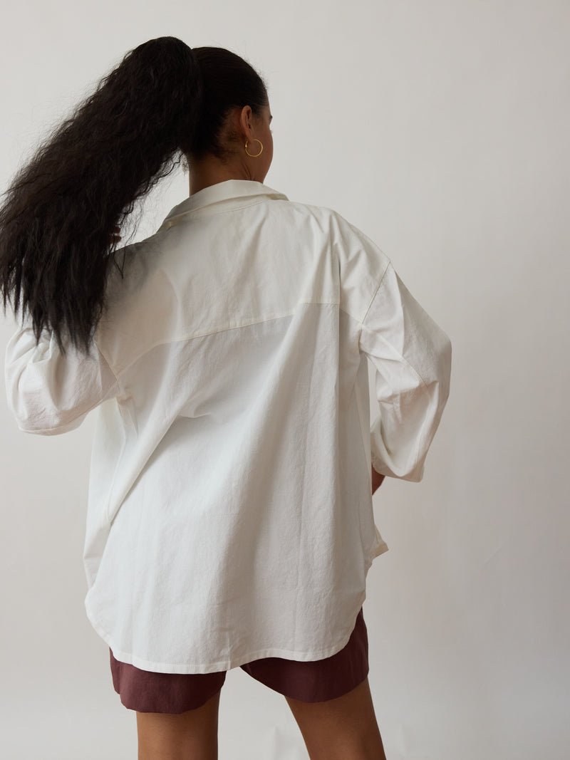classic white button down ethically made cotton crepe made in canada