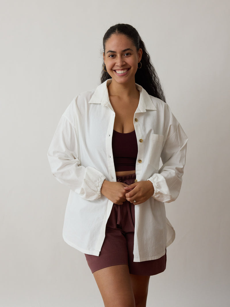 classic white button down ethically made cotton crepe made in canada