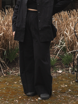 Wide leg black organic cotton pant plus size