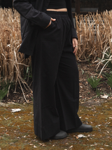 Wide leg black organic cotton pant plus size