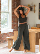 Canadian made dark green wide leg bamboo pants
