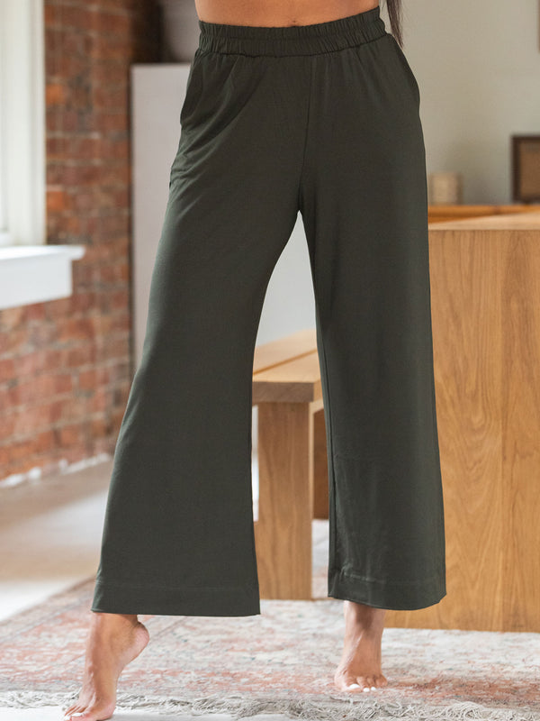 Canadian made dark green wide leg bamboo pants