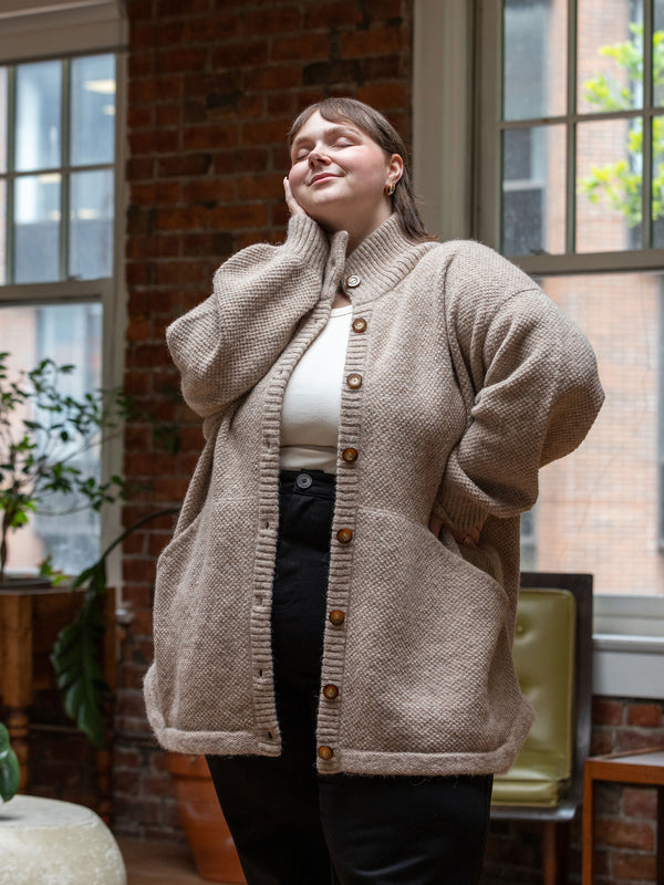 oatmeal oversized Superfine Alpaca cardigan made in peru