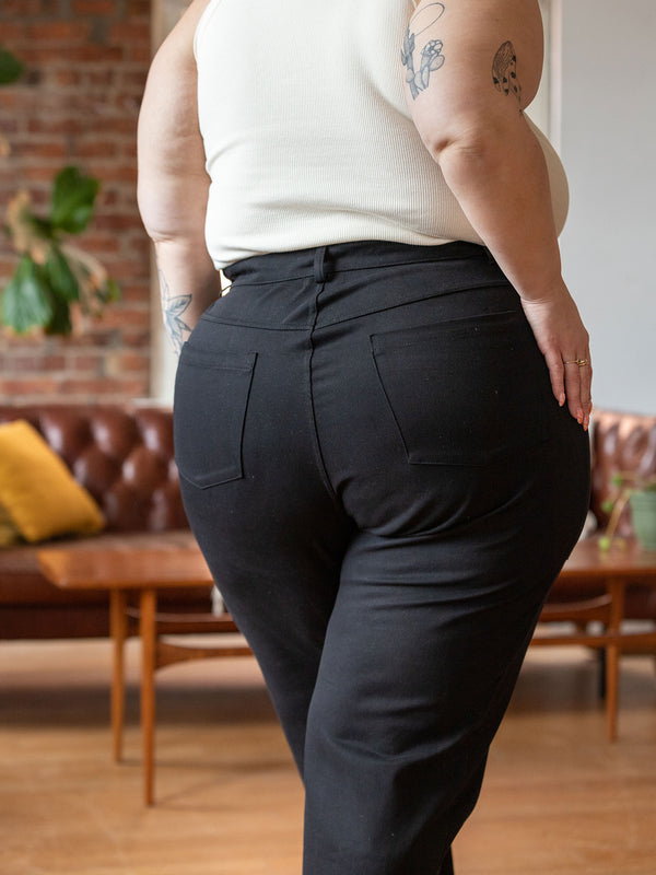 curve friendly utility pant. Non stretch straight leg pants made in canada. size inclusive