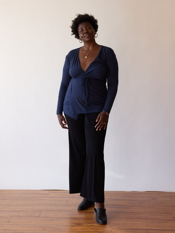 NAVY CHARLENE WRAP TOP