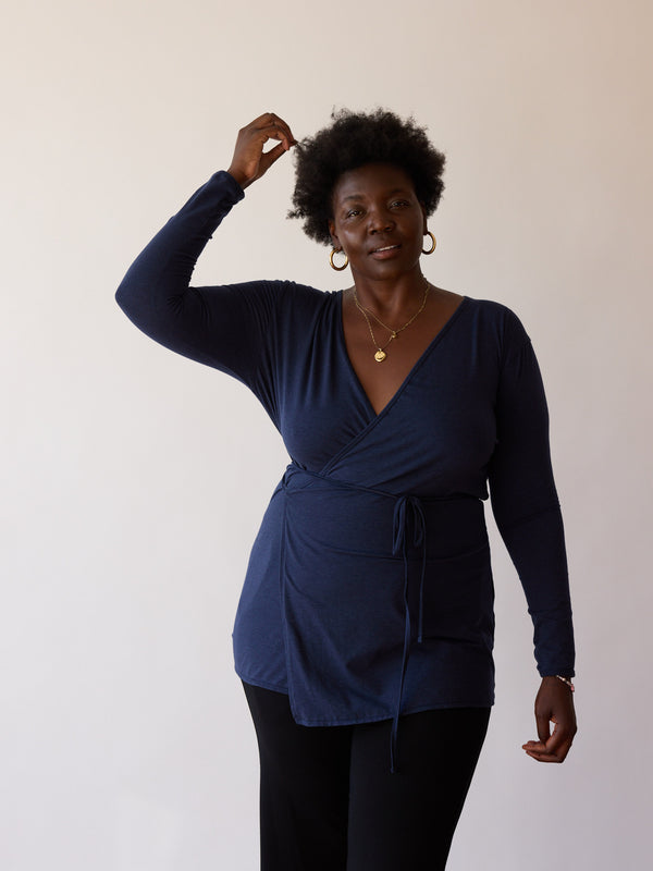 NAVY CHARLENE WRAP TOP