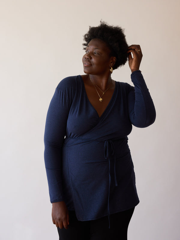 NAVY CHARLENE WRAP TOP