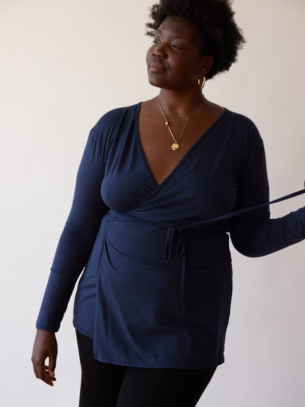 NAVY CHARLENE WRAP TOP