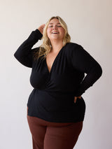 Curve Model - Black Charlene Wrap - Free Label FW22 - Ethical and Sustainable Manufacturing - Size Inclusive - Made in Canada 