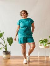 Deep Teal Linen Loretta Shorts