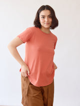 High neckline finished with durable binding with short sleeve