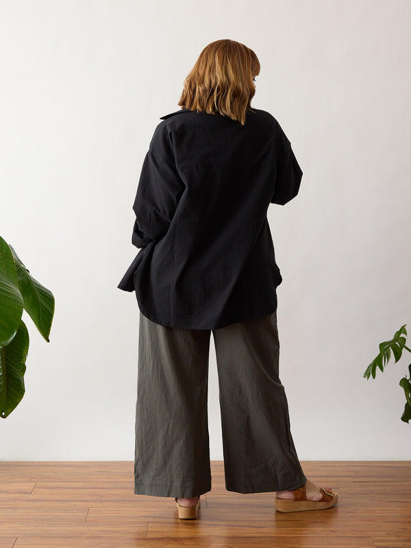 Black Cotton Crepe Button Up - Canadian Made Button Up Shirt - Plus Size Model - Size XL