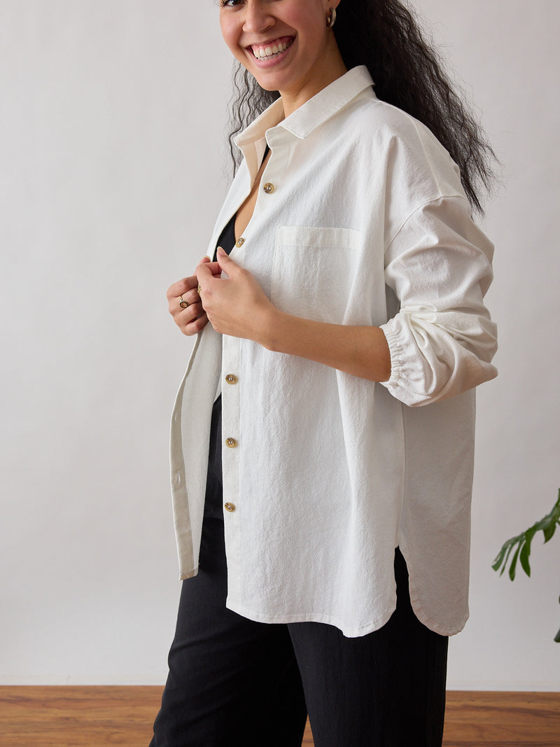 classic white button down ethically made cotton crepe made in canada