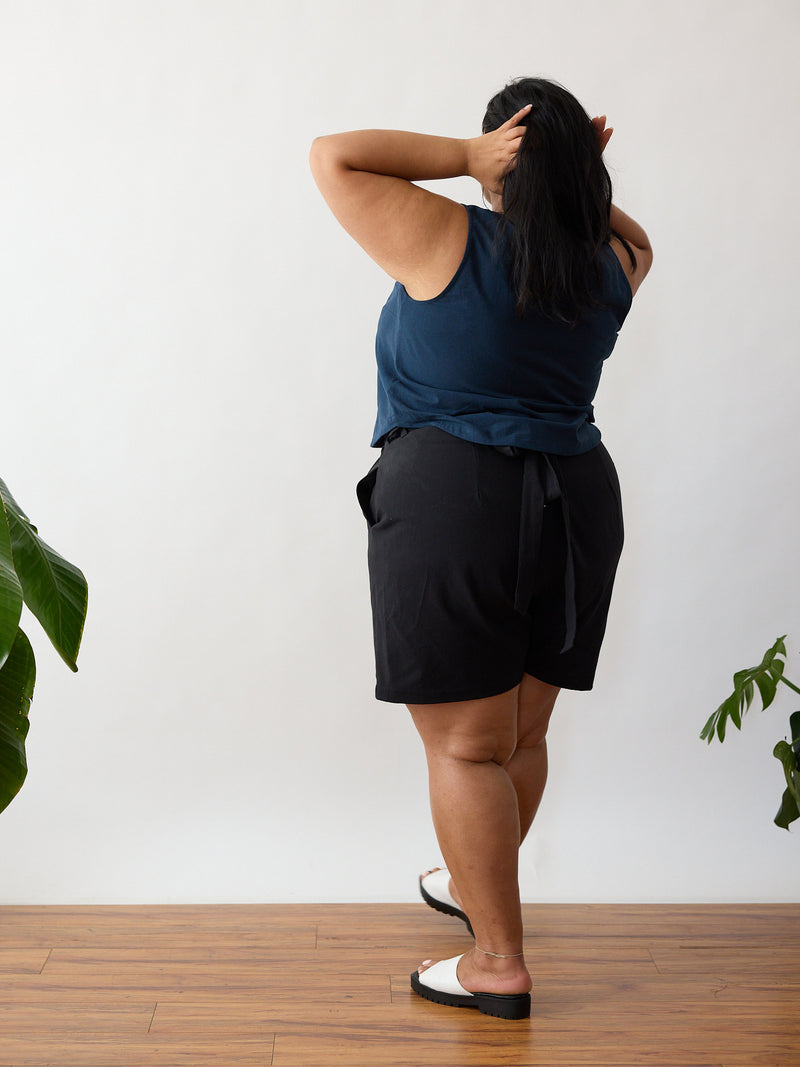 NAVY COTTON CREPE MILLIE TANK