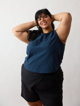 NAVY COTTON CREPE MILLIE TANK