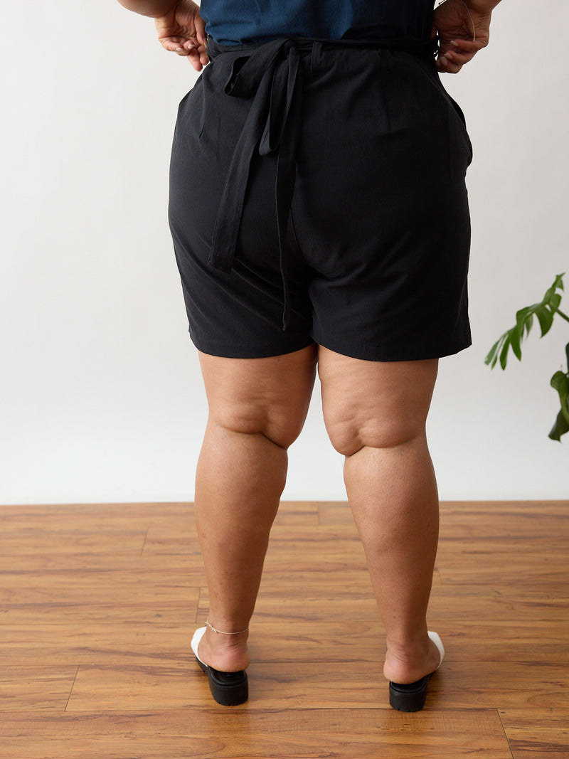 Canadian Ethical & Sustainable Size Inclusive Clothing Brand - Black Tie Up Shorts - Size 4X